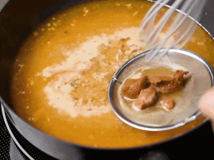 whisking miso paste using mesh spoon