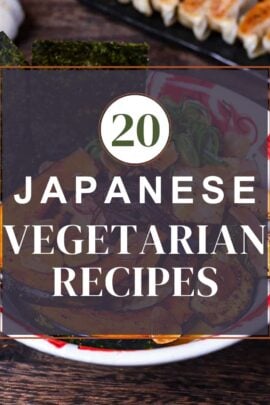Japanese vegetarian recipes thumbnail with plant-based spicy miso ramen in the background