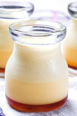 Japanese style custard pudding (purin) in glass jars thumbnail