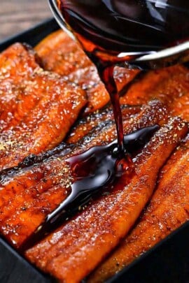 Unagi sauce poured over grilled eel