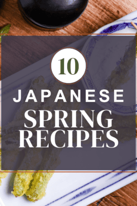 Japanese spring recipes thumbnail with asparagus tempura in the background