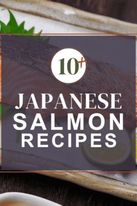 Japanese salmon recipes thumbnail with shiozake (Japanese salted breakfast salmon) in the background